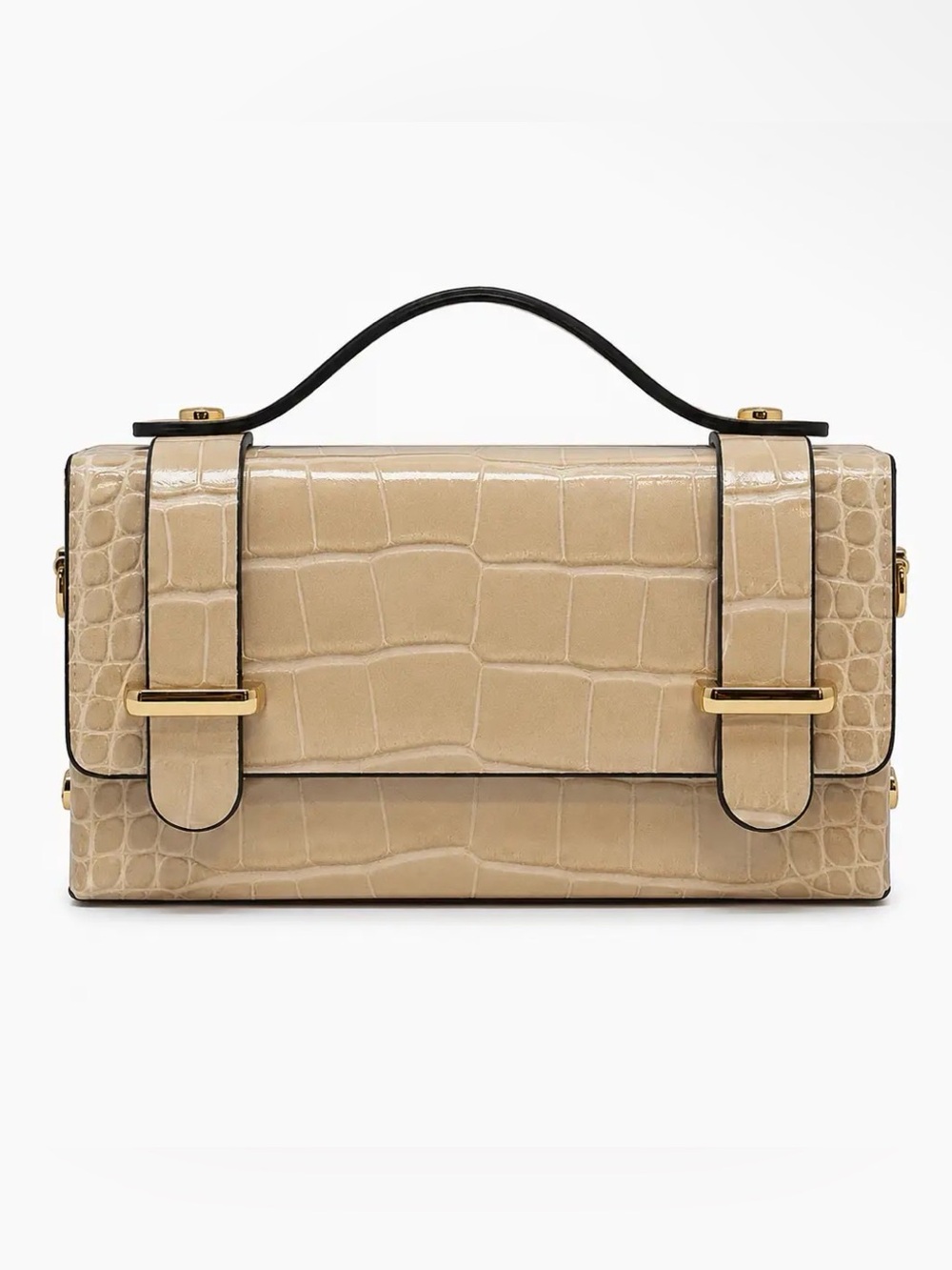 German Fuentes Italian ivory cream Croc-Embossed Top-Handle Shoulder Bag New
